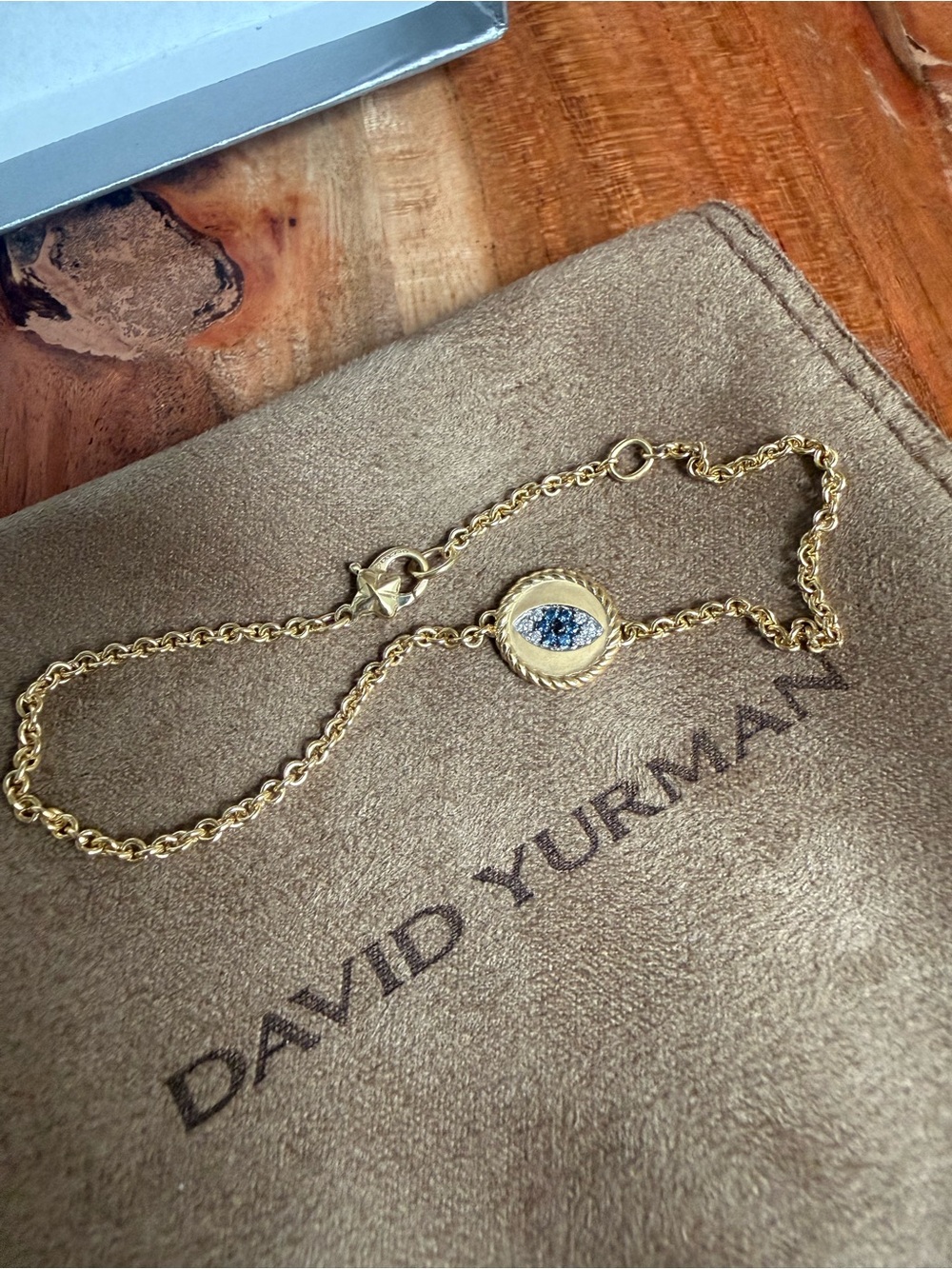 David Yurman Gold Rope-Chain Bracelet with Blue and White Evil Eye
